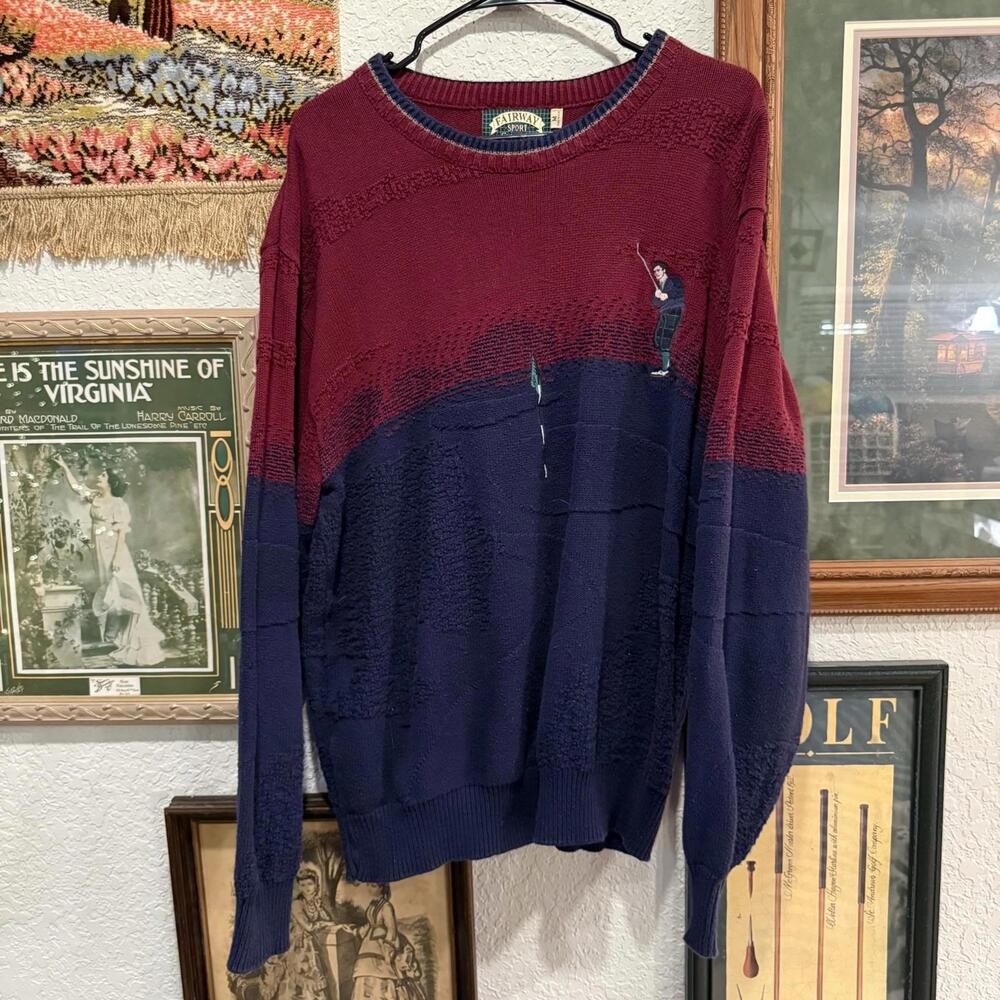 Vintage 90s RARE Fairway Sport 3D Knit Golfing Sweater Size Mens Medium